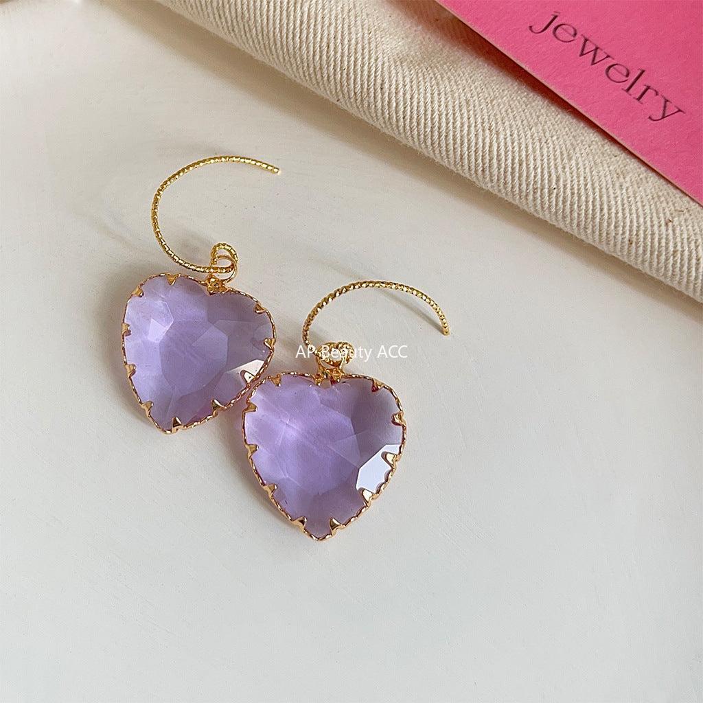 C관 - 반짝이는 유리 크리스탈 하트 18K 도금 귀걸이 [3678] 24.03-5