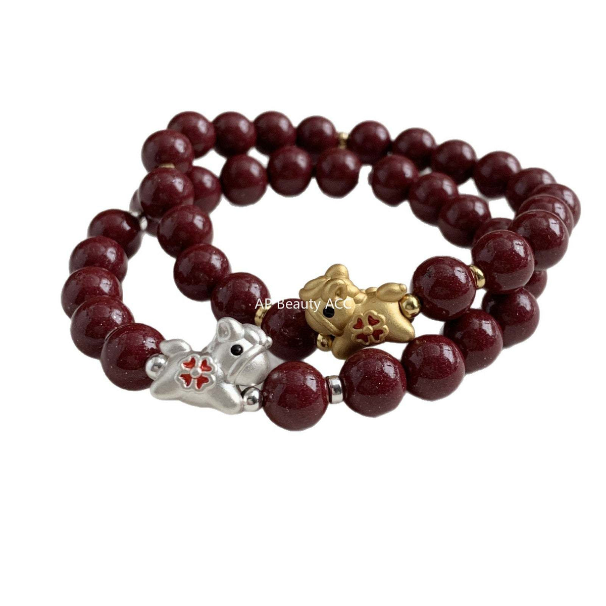 A관 - 귀여운 말 네잎클로버 천연 자금사 비즈 팔찌 [1638] 25.12-3