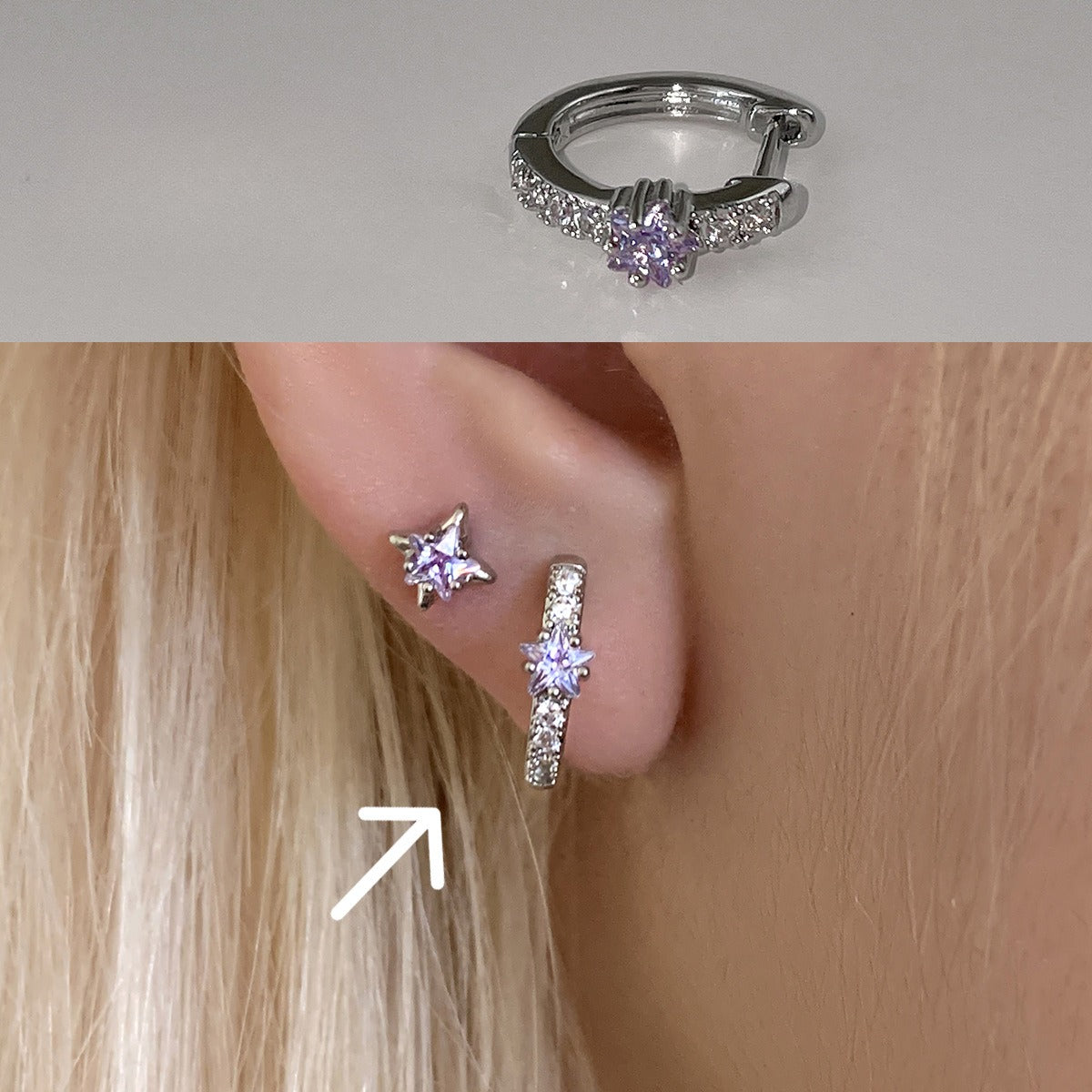 A관 - 투톤 하트 큐빅 티타늄 스틸 귀걸이 [EH-4331] 25.12-2