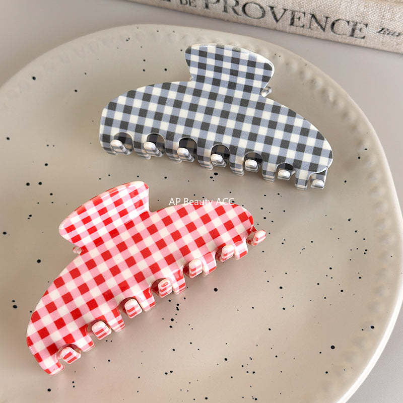 E관 - 아세테이트 체크무늬 심플 스타일 집게핀 [27612] 25.10-5