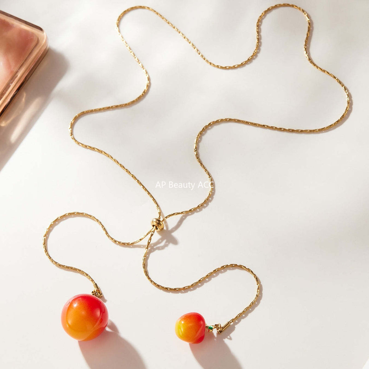 D관 - 큐빅 체리 펜던트 스테인리스 18K 도금 조절형 목걸이 [P1366] 25.11-3