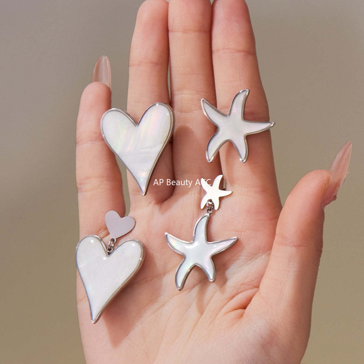 D관 - 천연 자개 에나멜 하트 별 펜던트 스테인리스 스틸 귀걸이 반지 [TXF410] 25.09-4