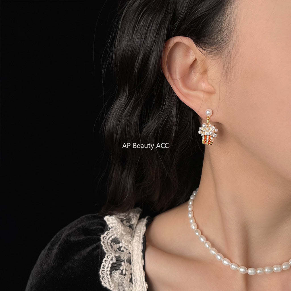 C관 - 큐빅 아이스크림 디자인 14K 도금 은침 귀걸이 [5742] 25.03-3