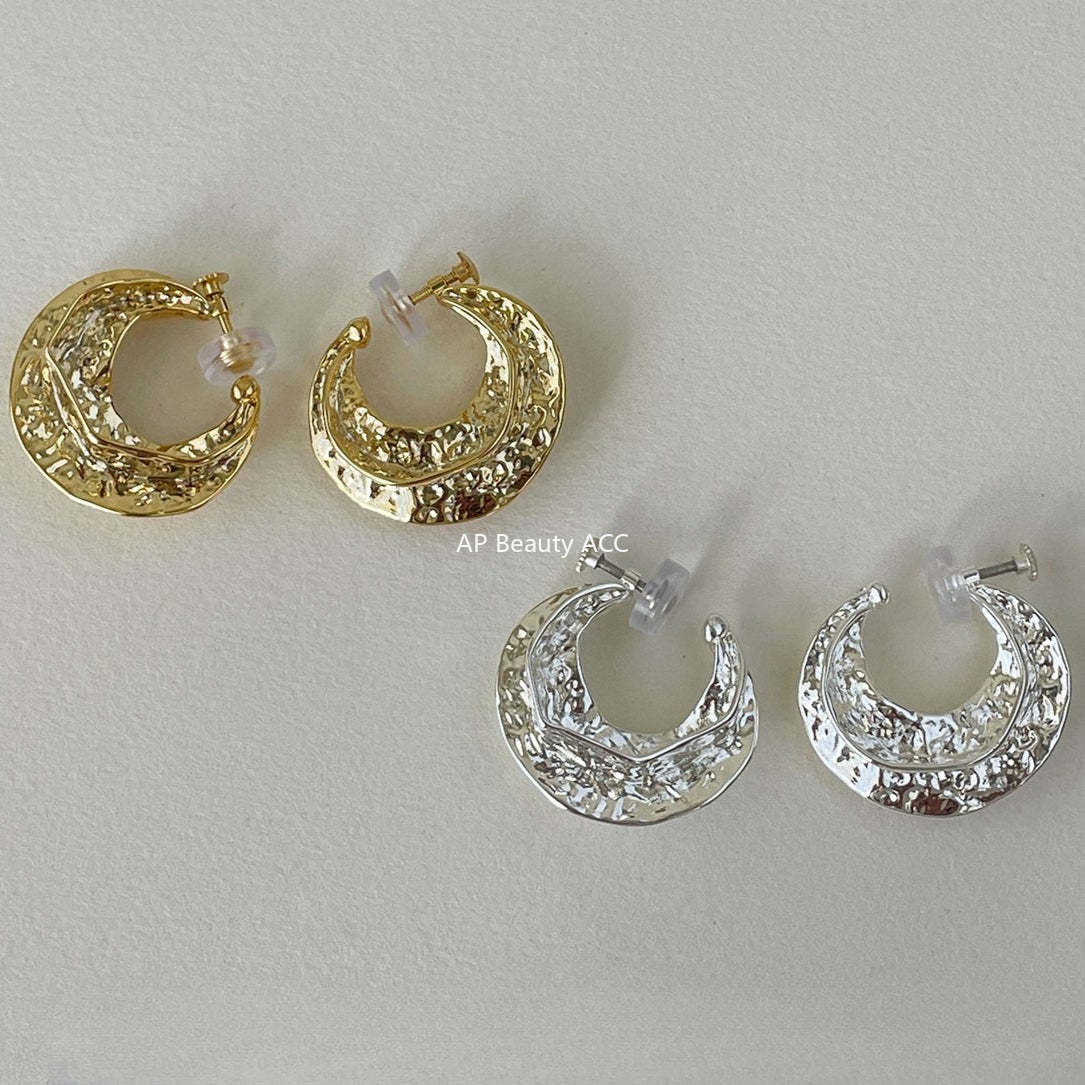 A관 - 메탈 텍스처 볼드 링 귀찌 귀걸이 [EJ-61] 25.12-3