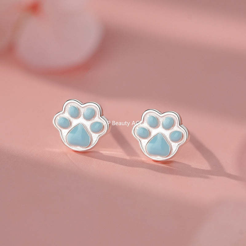 B관 - 999 실버 고양이 발바닥 모양 귀걸이 [YC3004E_1] 25.11-3