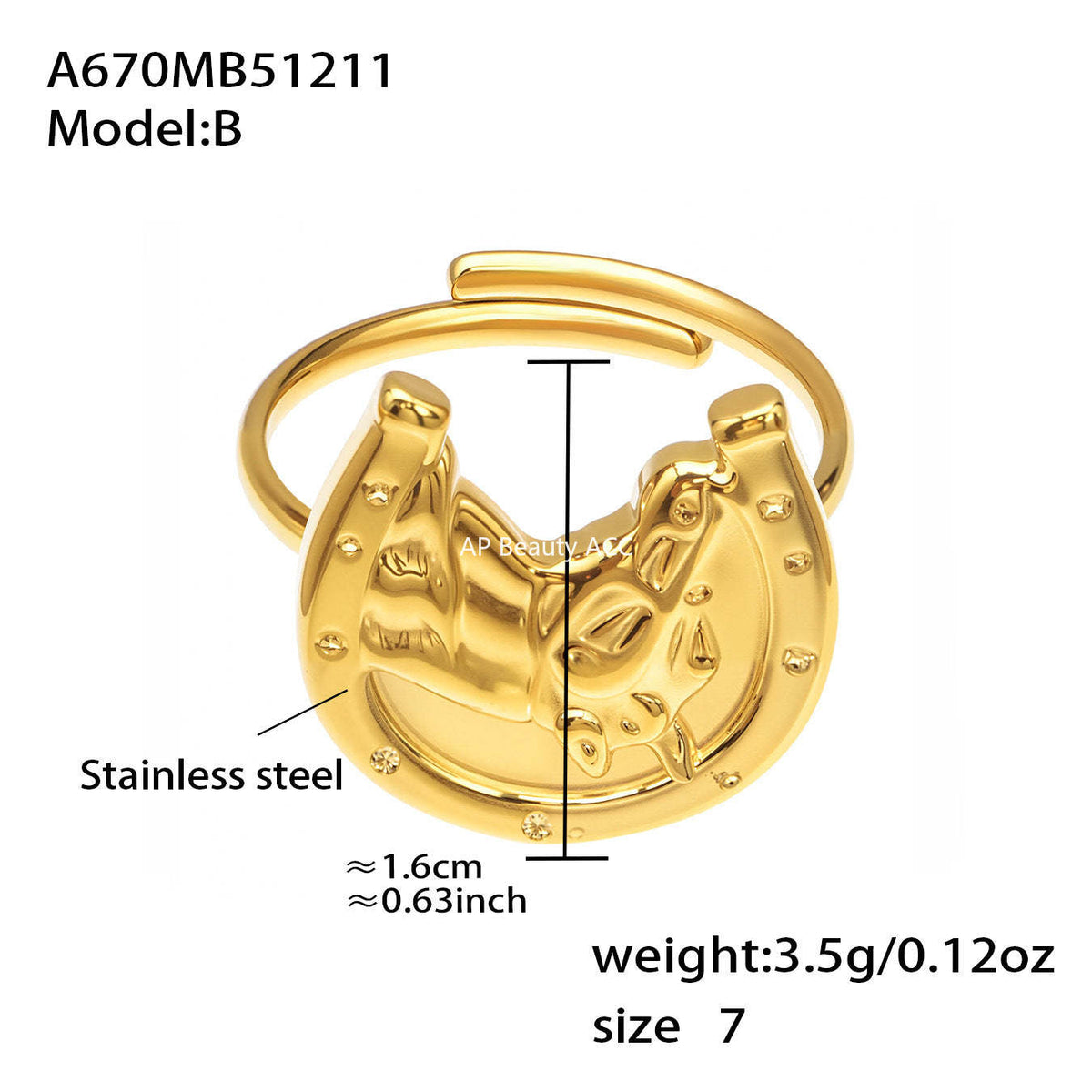 D관 - 스테인리스 스틸 18K 도금 황소 디자인 오픈형 반지 [A668-A689-A670] 25.12-3