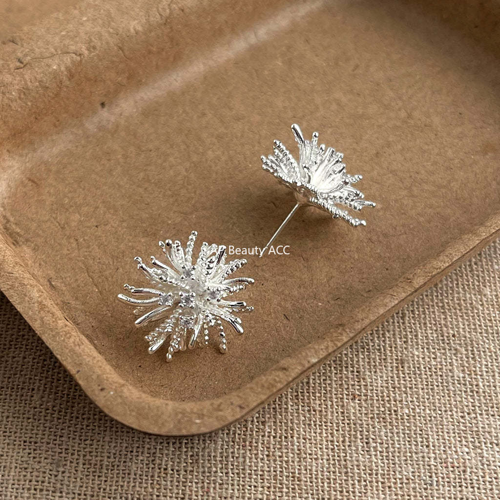 C관 - 925 은침 백금 도금 민들레 디자인 귀걸이 [5491] 25.02-1