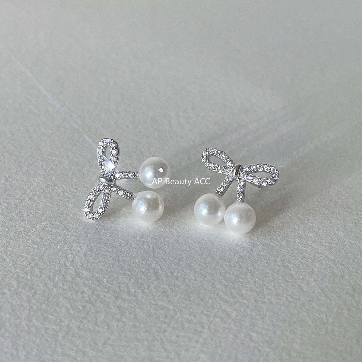 A관 - 큐빅 리본 진주 925 은침 귀걸이 [EH-4279] 25.12-2