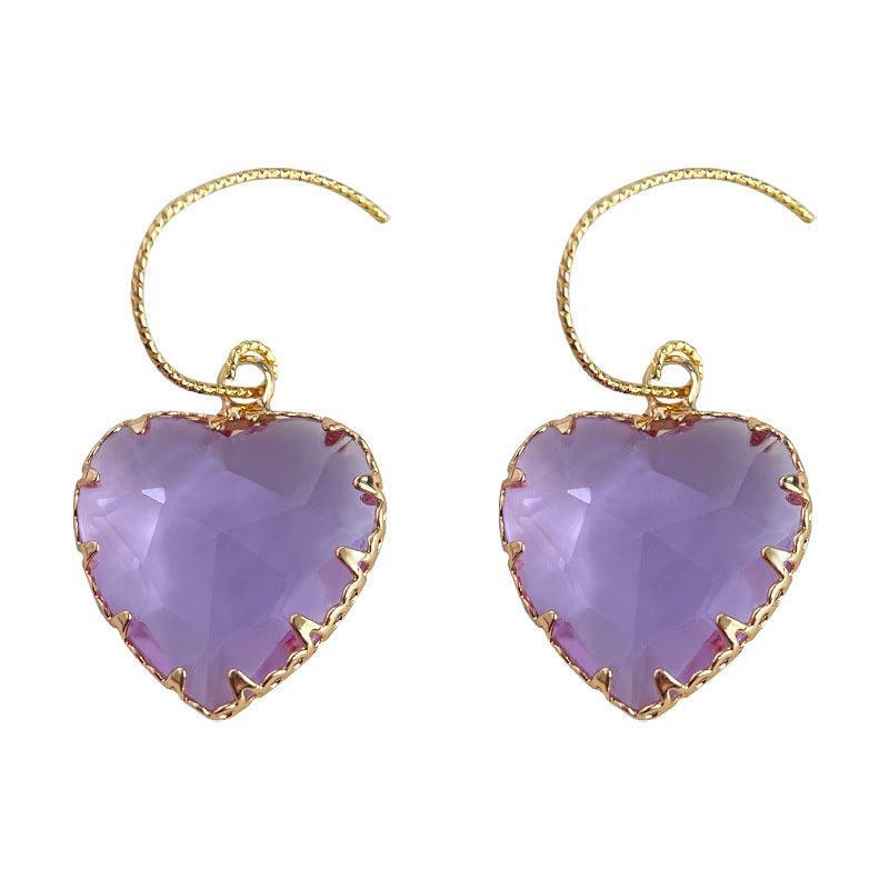 C관 - 반짝이는 유리 크리스탈 하트 18K 도금 귀걸이 [3678] 24.03-5