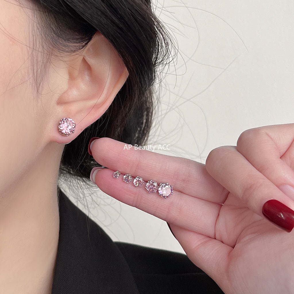C관 - 미니멀 핑크 큐빅 귀걸이 소녀 감성 은침 귀걸이 [3774-3779] 24.04-3