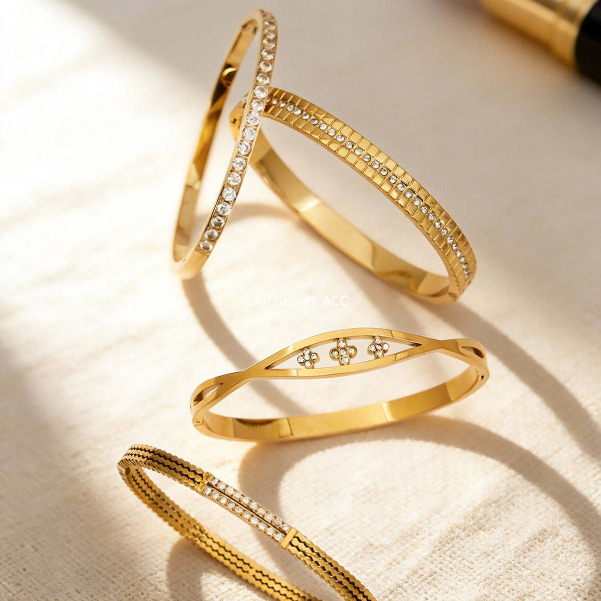 D관 - 큐빅 라인 18K 도금 스테인리스 스틸 뱅글 팔찌 [Z512-15] 25.12-2