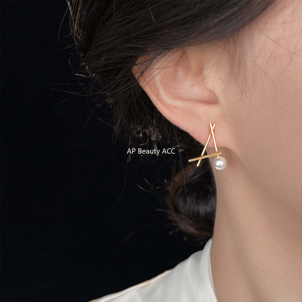 C관 - 14K 도금 진주 불규칙 라인 925 은침 귀걸이 [6687] 25.09-1