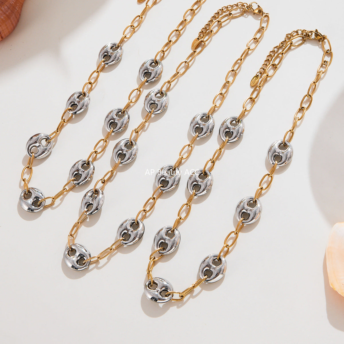 D관 - 스테인리스 스틸 투톤 더블 원형 볼드 체인 목걸이 [P1439] 25.10-1