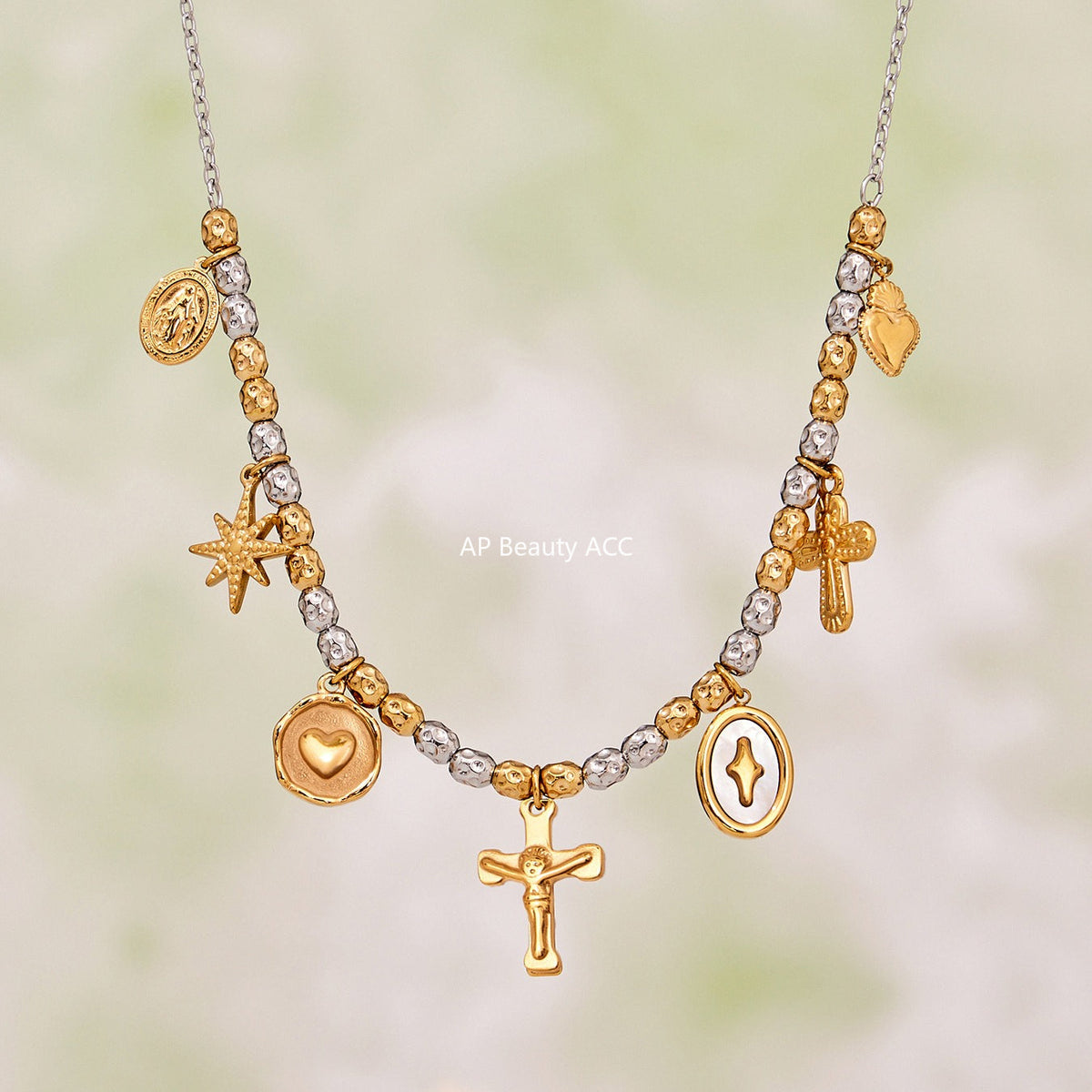 D관 - 스테인리스 스틸 18K 도금 투톤 펜던트 목걸이 팔찌 [TXP435] 25.10-3