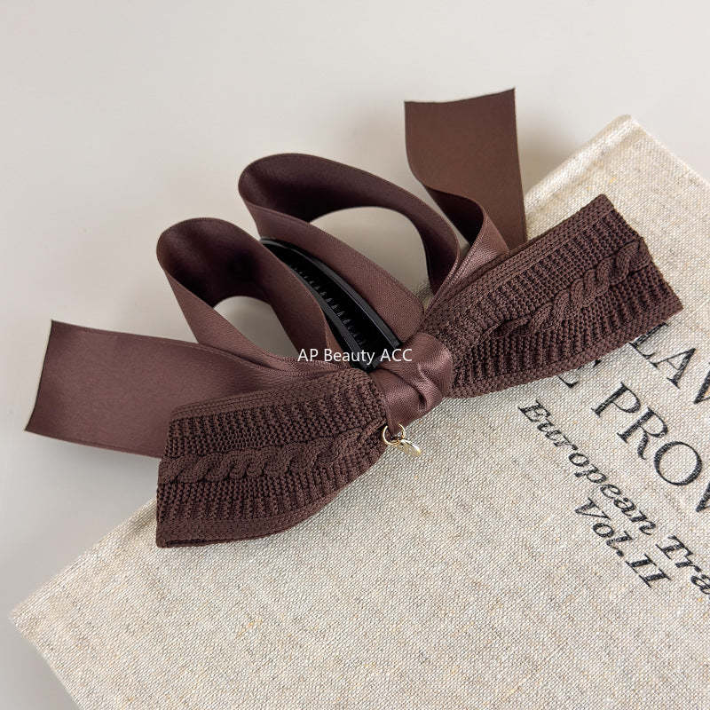 E관 - 레트로 니트 리본 대형 집게핀 [27638] 25.11-1