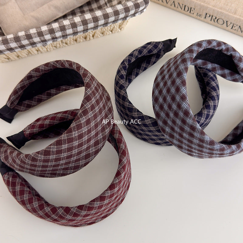 E관 - 체크 패브릭 와이드 스펀지 머리띠 [27525] 25.10-1