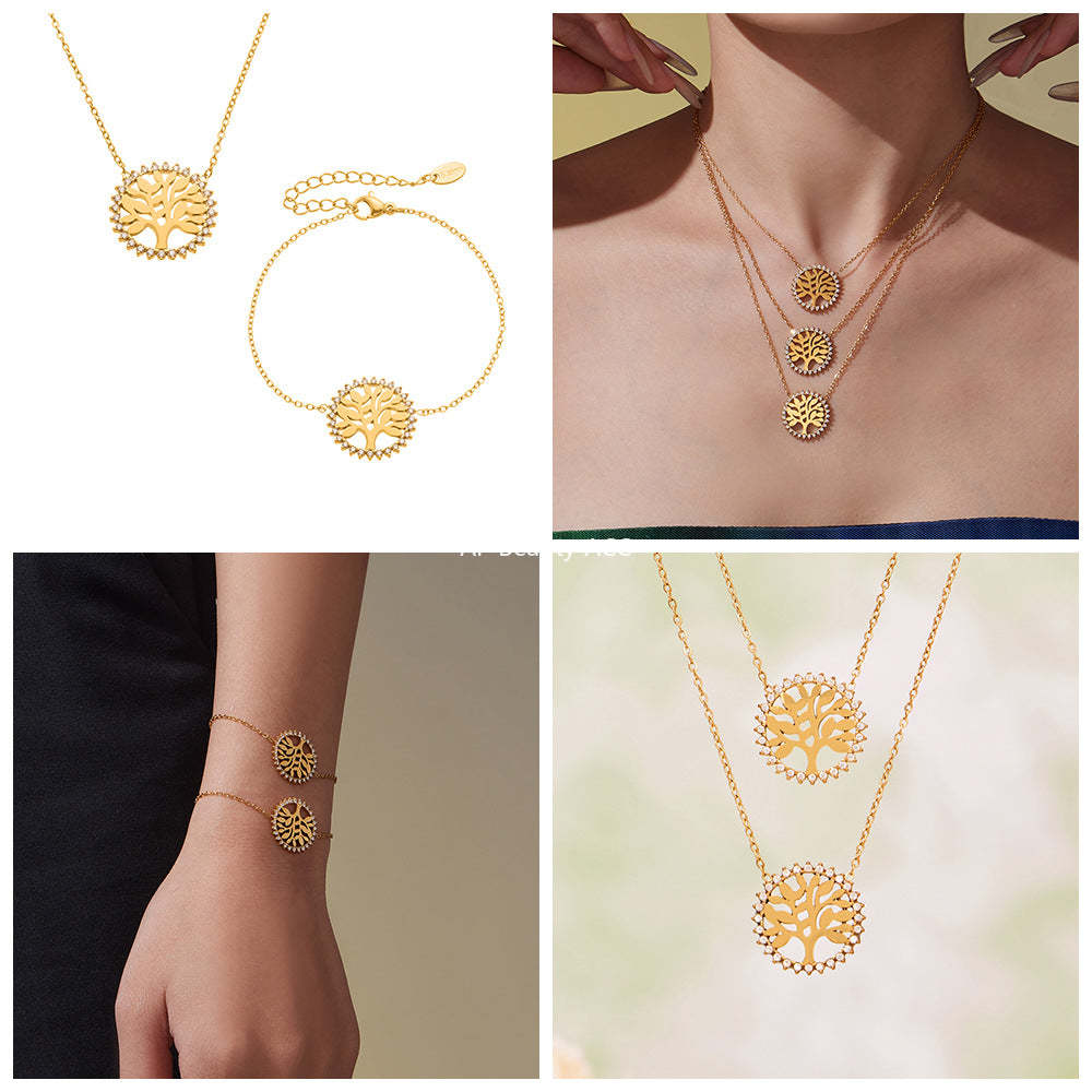 D관 - 스테인리스 스틸 생명나무 큐빅 원형 펜던트 목걸이 팔찌 [TXP440] 25.10-4