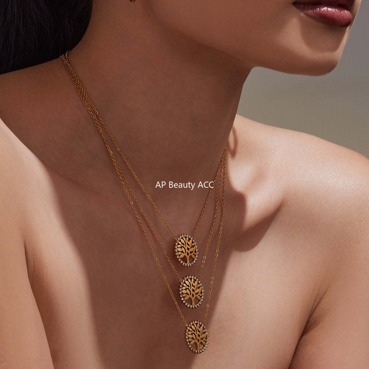 D관 - 스테인리스 스틸 생명나무 큐빅 원형 펜던트 목걸이 팔찌 [TXP440] 25.10-4