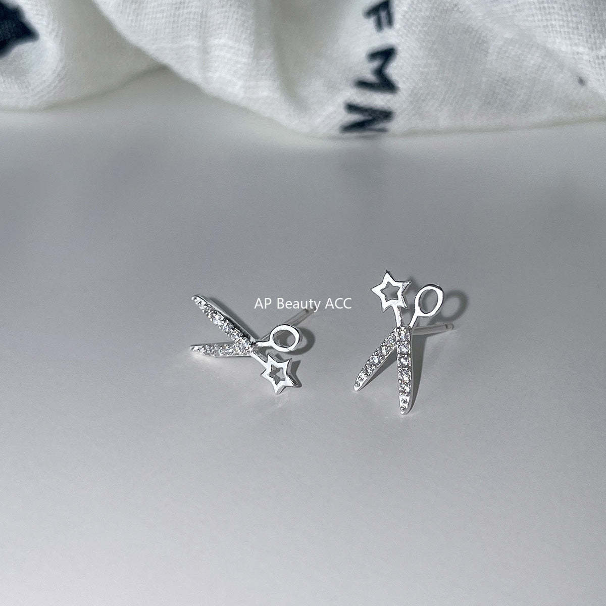 A관 - 925 은침 가위 모양 별 큐빅 스터드 링 귀걸이 [EH-4005] 25.09-4