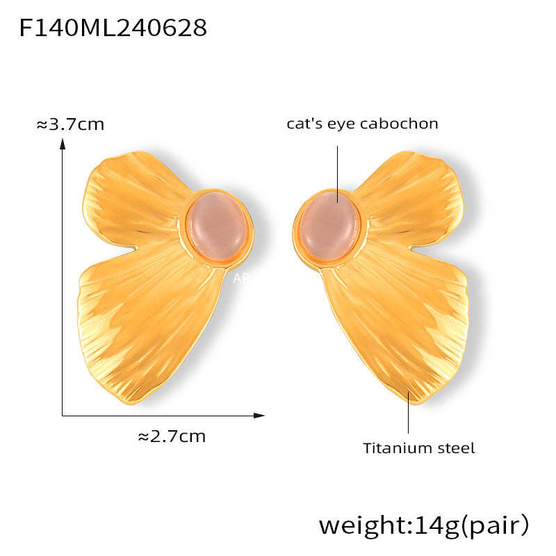 D관 - 티타늄 스틸 18K 도금 나비 묘안석 달콤한 감성 귀걸이 [F140] 24.07-1