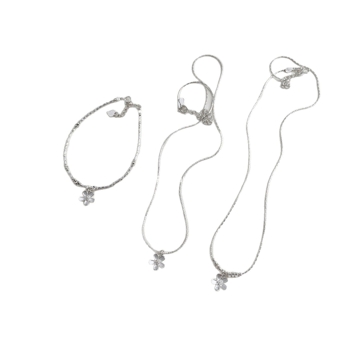 A관 - 925 실버 조각 플라워 대나무 마디 디자인 팔찌 목걸이 [1537-1538] 25.11-2