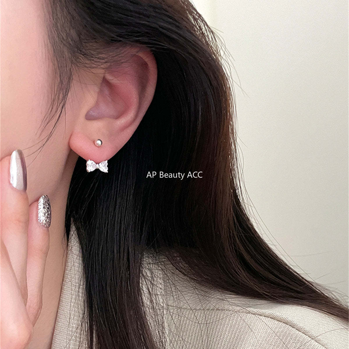 A관 - 큐빅 리본 925 은침 피어싱 귀걸이 [EH-3783] 25.07-4