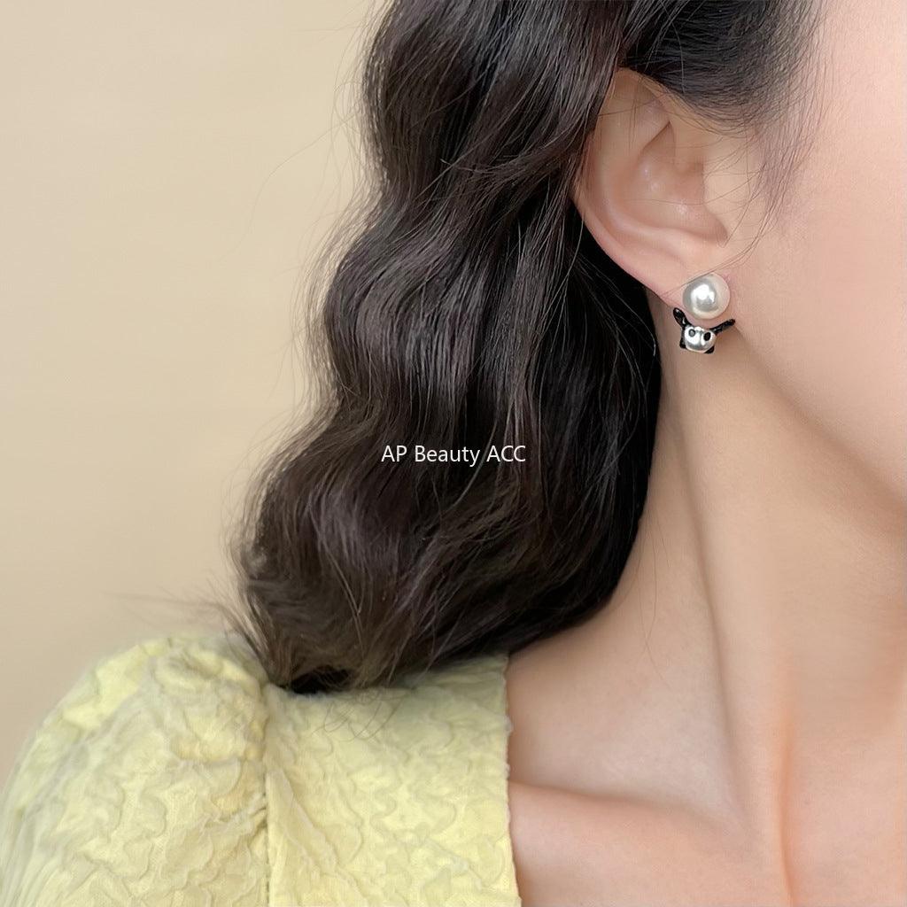 C관 - 팬더 진주 투웨이 착용 디자인 은침 귀걸이 [5839] 25.04-2