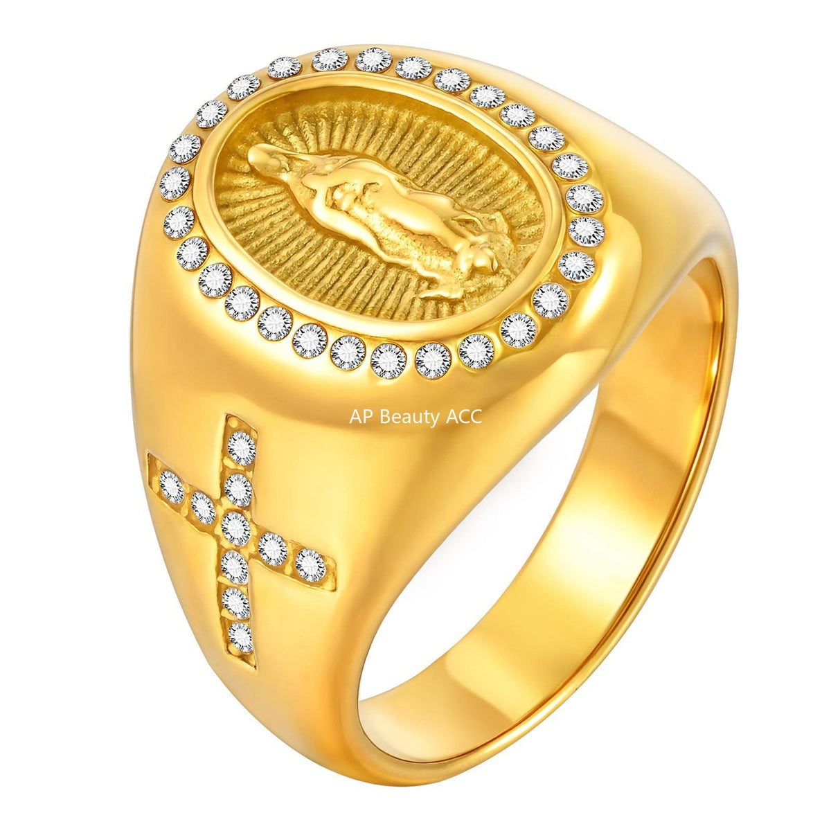 G관 - 스테인리스 성모 마리아 십자가 큐빅 볼드 반지 [RC-959] 25.11-1