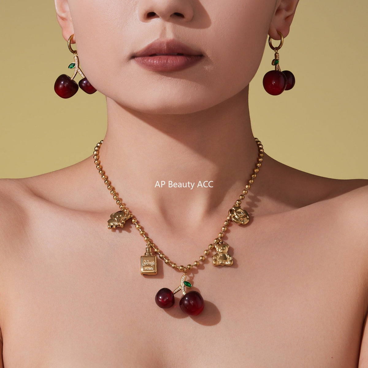 D관 - 18K 골드 도금 스테인리스 스틸 체리 펜던트 목걸이 팔찌 귀걸이 [TXP420] 25.10-1