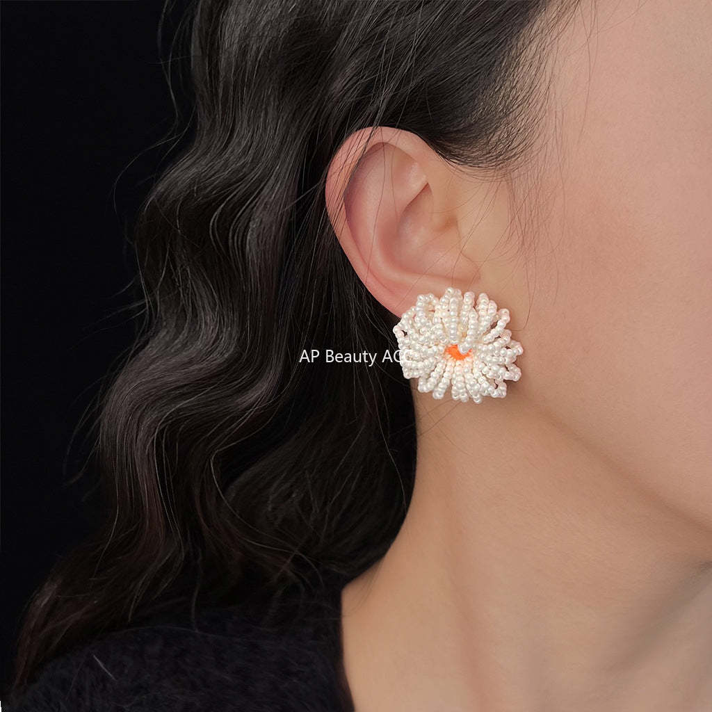 C관 - 패브릭 플라워 비즈 은침 귀걸이 [5677] 25.03-1