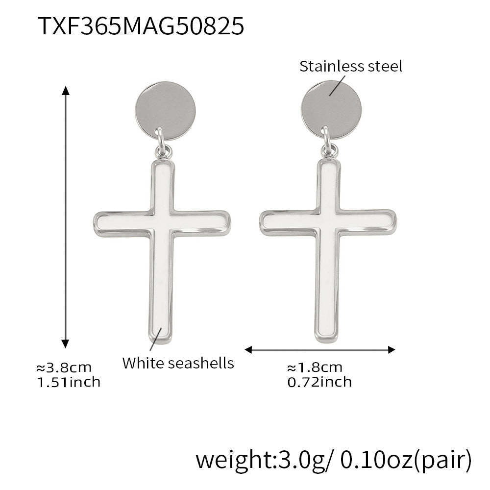 D관 - 스테인리스 스틸 18K 도금 자개 십자가 펜던트 반지 귀걸이 [TXA365-TXF365-D369] 25.08-5