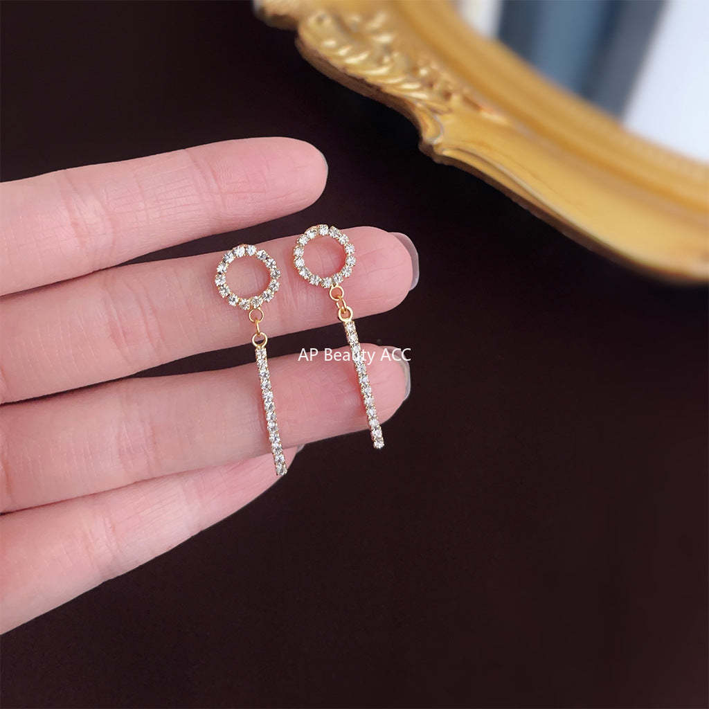C관 - 프렌치 우아한 다이아몬드 리본 은침 귀걸이 기하학적 원형 귀걸이 [1484] 24.05-4