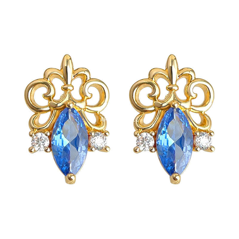C관 - 아이리스 플라워 블루 큐빅 925 은침 귀걸이 [7163] 25.11-4