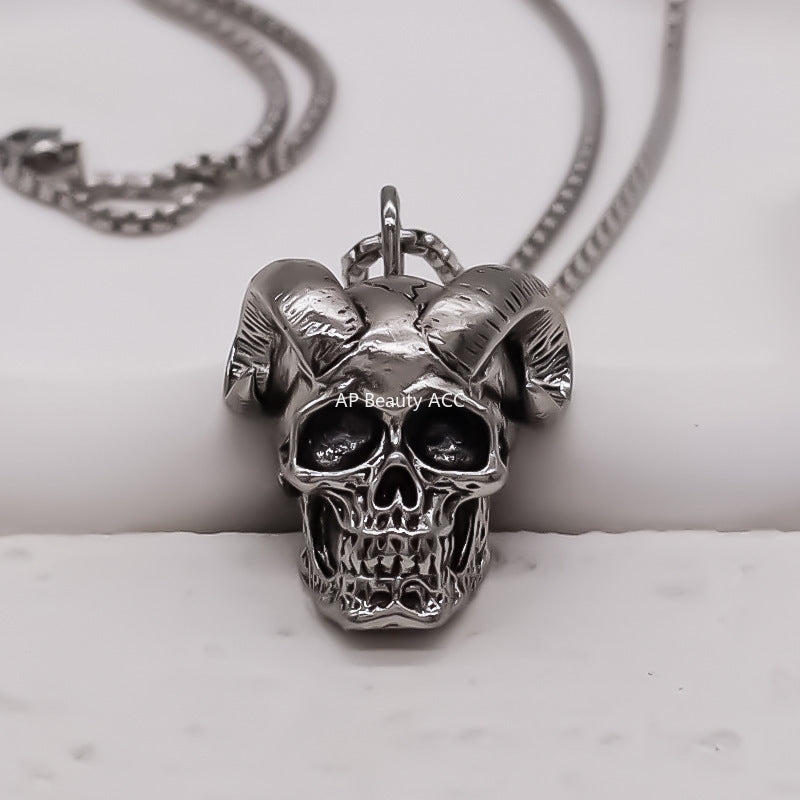 G관 - 빈티지 염소 뿔 해골 체인 남성용 목걸이 [X1208] 25.10-3