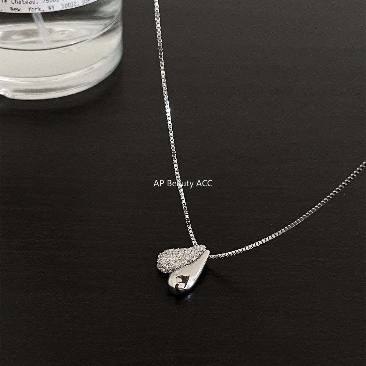 A관 - 925 실버 물방울 큐빅 하트 펜던트 목걸이 [XL-1217] 25.10-4