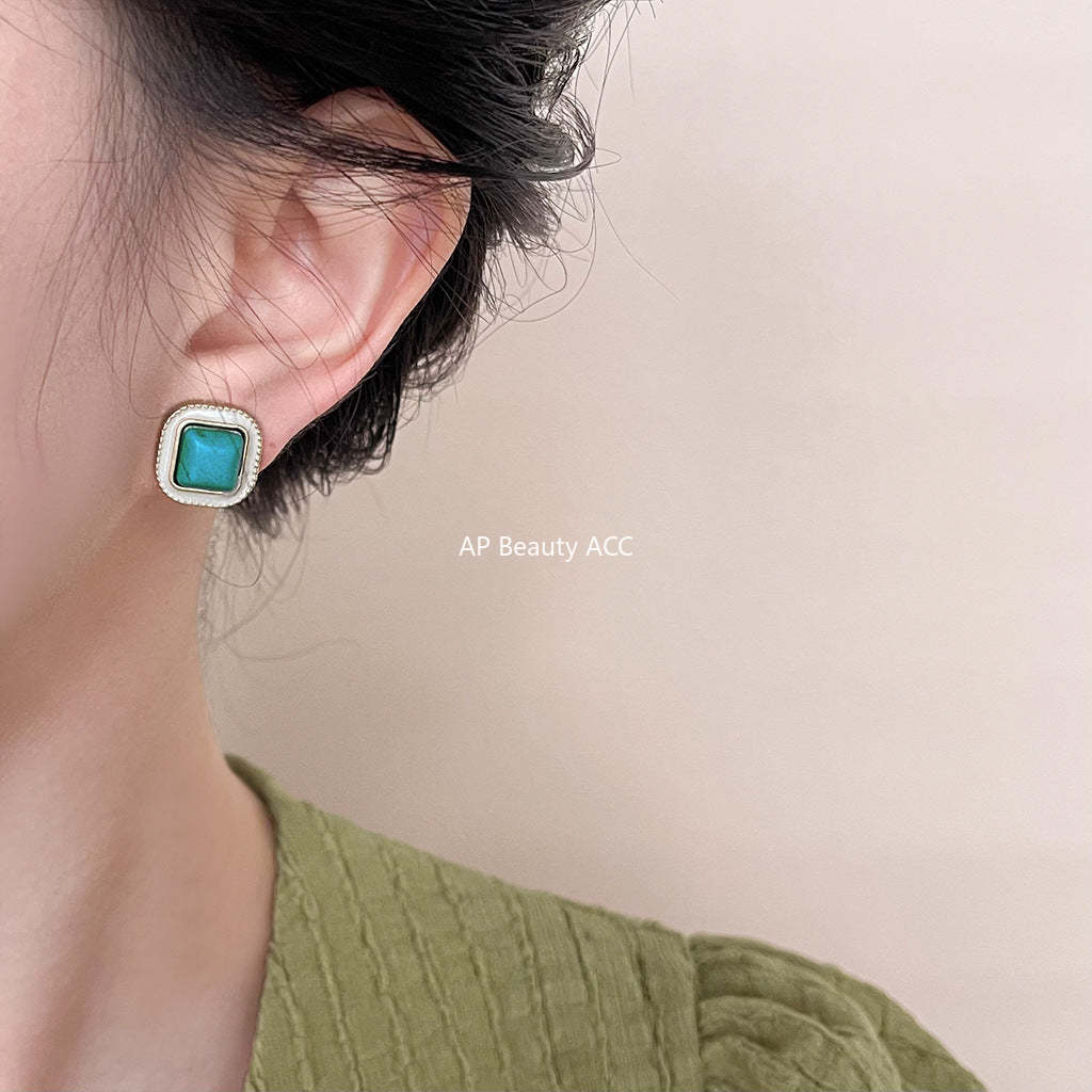 C관 - 합성 터키석 에나멜 사각형 기하학 14K 도금 복고풍 귀걸이 [4309] 24.07-1