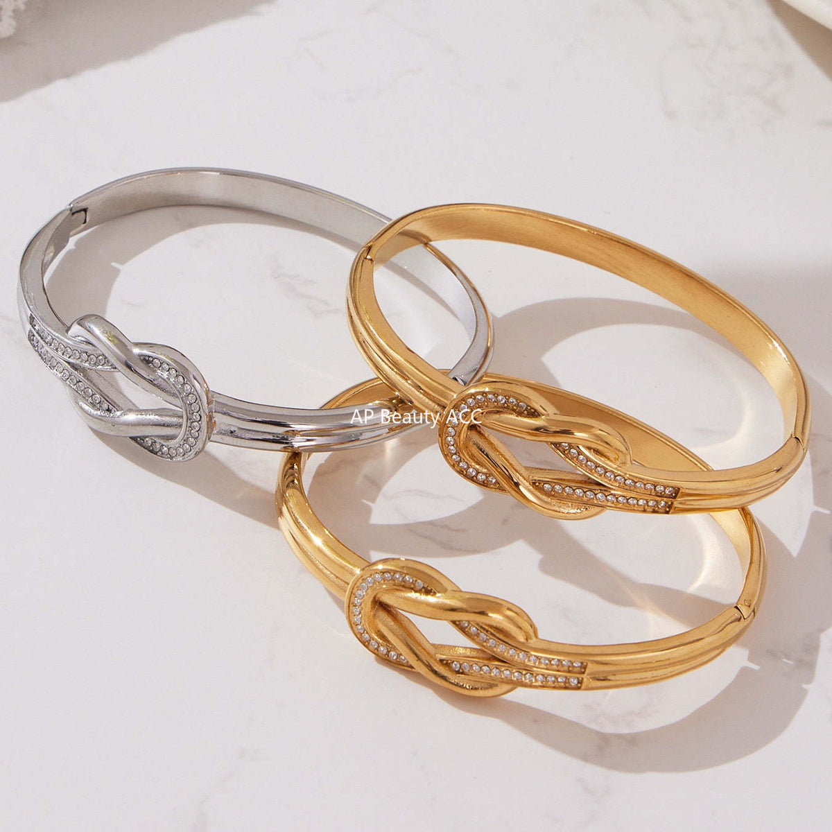 D관 - 스테인리스 풀큐빅 이중 링 매듭 디자인 팔찌 [Z509-Z510-Z511] 25.10-5