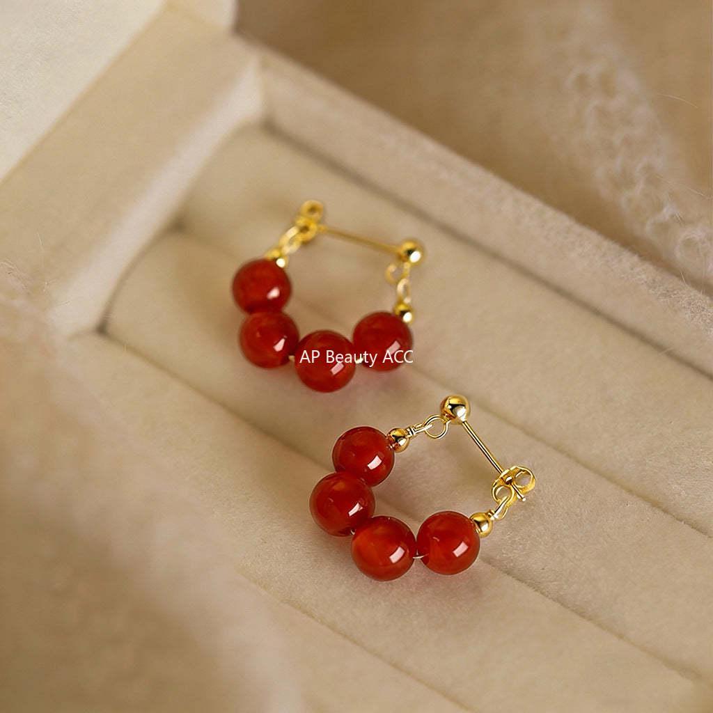 C관 - 천연 홍마노 아게이트 925 은침 귀걸이 [7259] 25.12-3