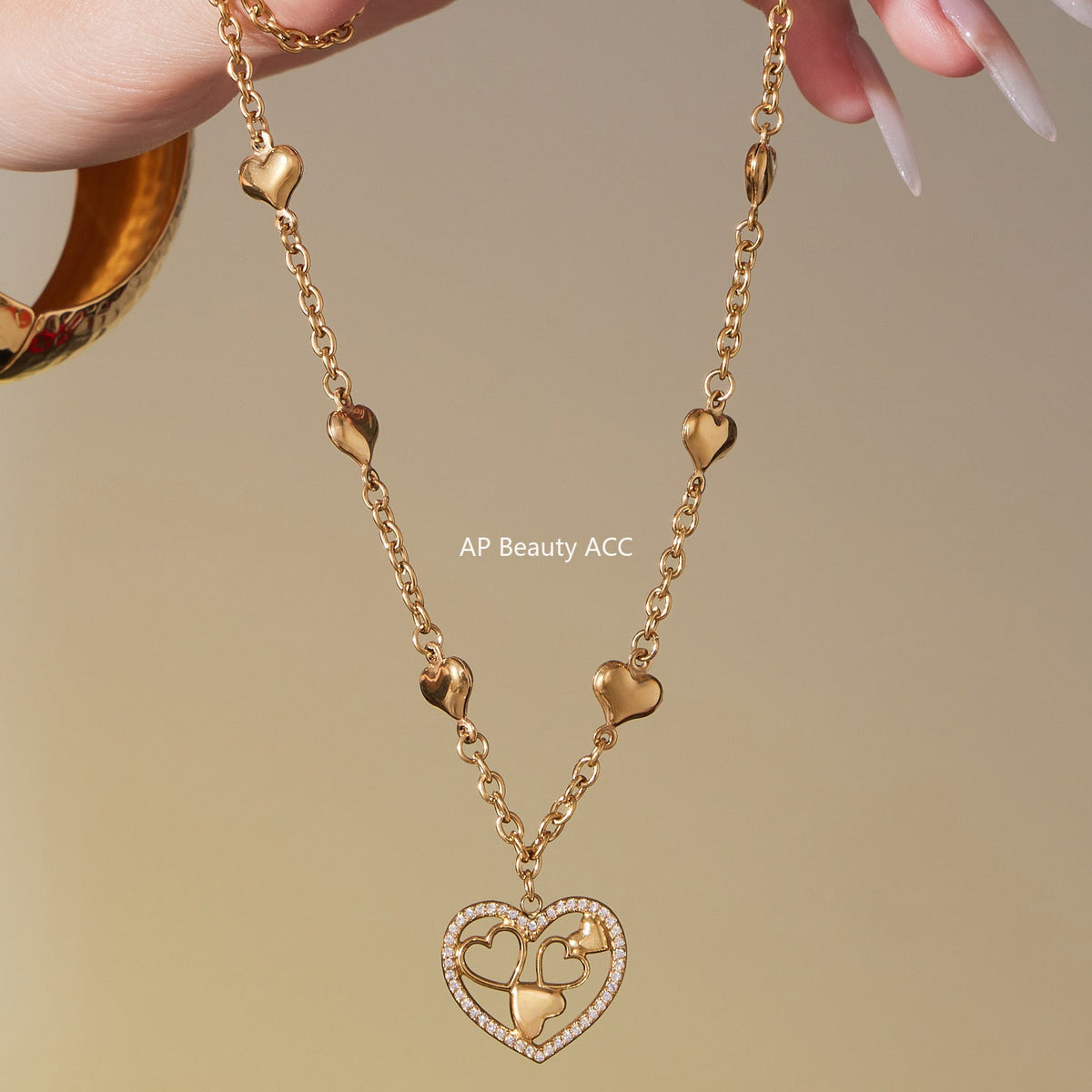 D관 - 18K 도금 스테인리스 스틸 큐빅 하트 펜던트 목걸이 [P079] 25.10-1