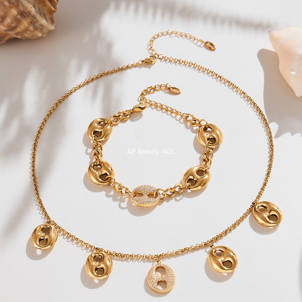 D관 - 스테인리스 스틸 풀큐빅 돼지코 펜던트 목걸이 팔찌 [TXP424] 25.10-3