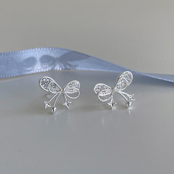 A관 - 925 은침 리본 별 큐빅 귀걸이 [EH-4329] 25.12-1