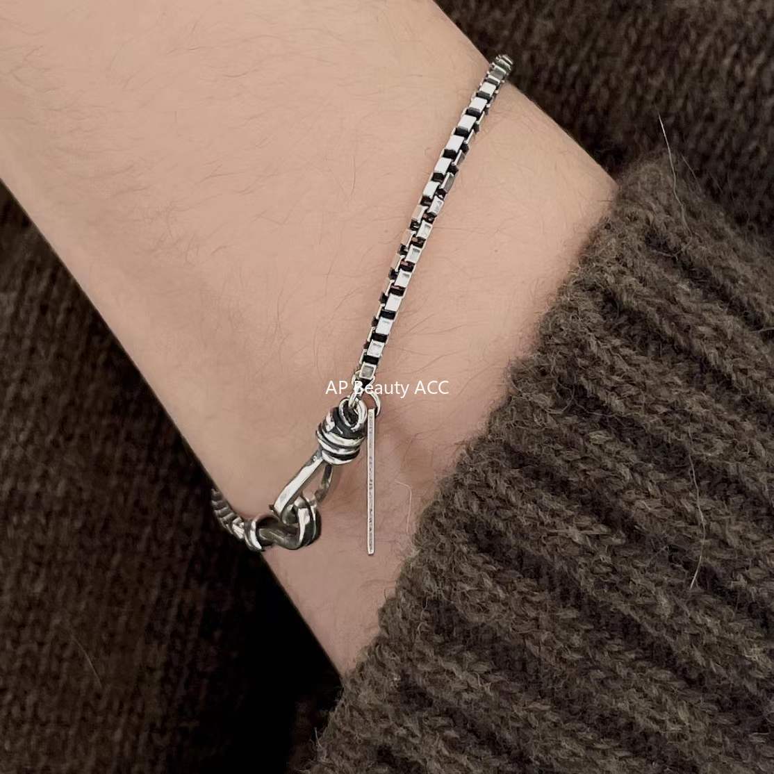 F관 - 925 실버 빈티지 실버 볼드 박스 체인 팔찌 [A75] 25.10-3