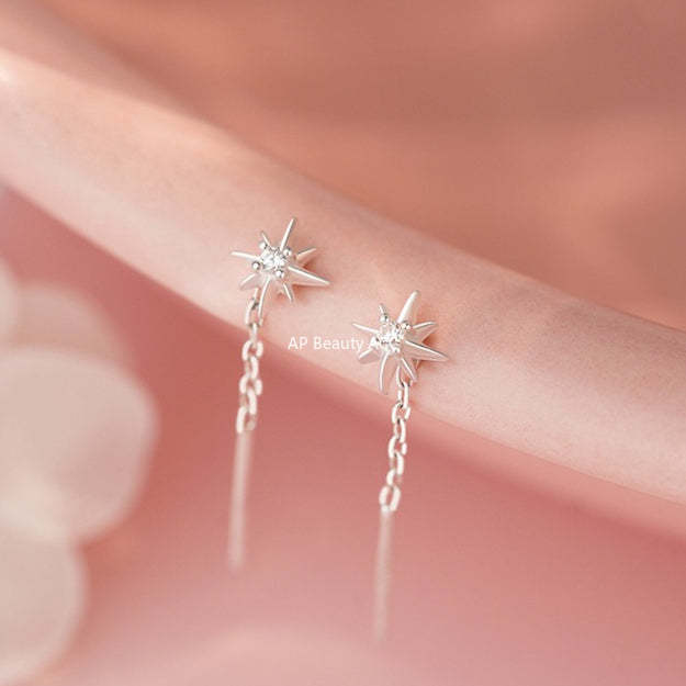 B관 - 999 실버 팔각별 큐빅 드롭 귀걸이 [YC6400E_1] 25.09-4