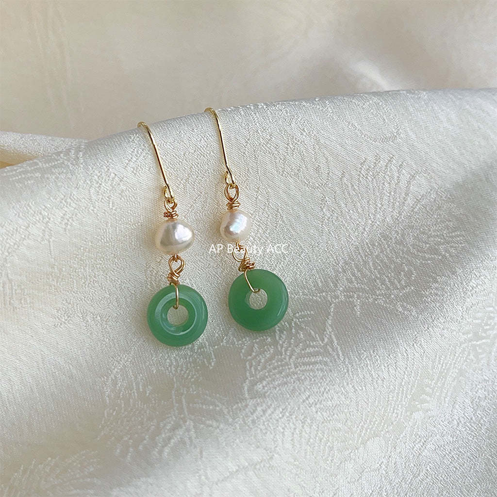 C관 - 담수 진주 핸드메이드 유리 합성옥 복고풍 개성 있는 귀걸이 [4094] 24.05-3
