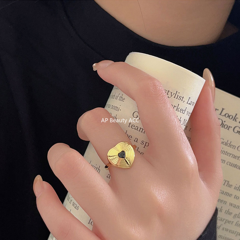 F관 - 925 실버 블랙 하트 오픈형 반지 [J1932] 25.10-2