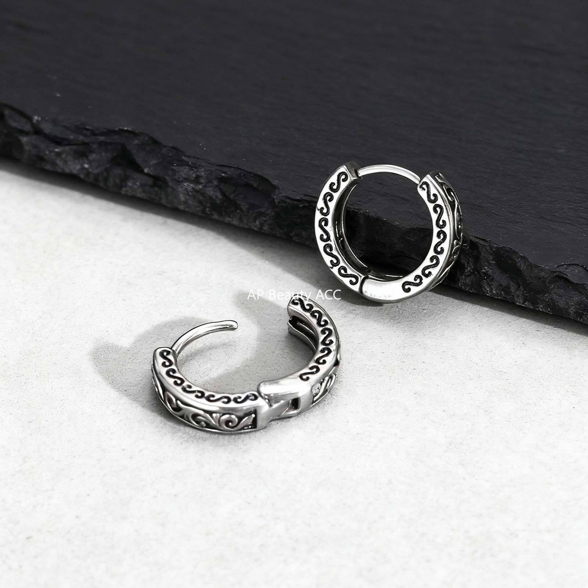 G관 - 스테인리스 스틸 빈티지 컬러 패턴 링 귀걸이 [EH-839] 25.12-1