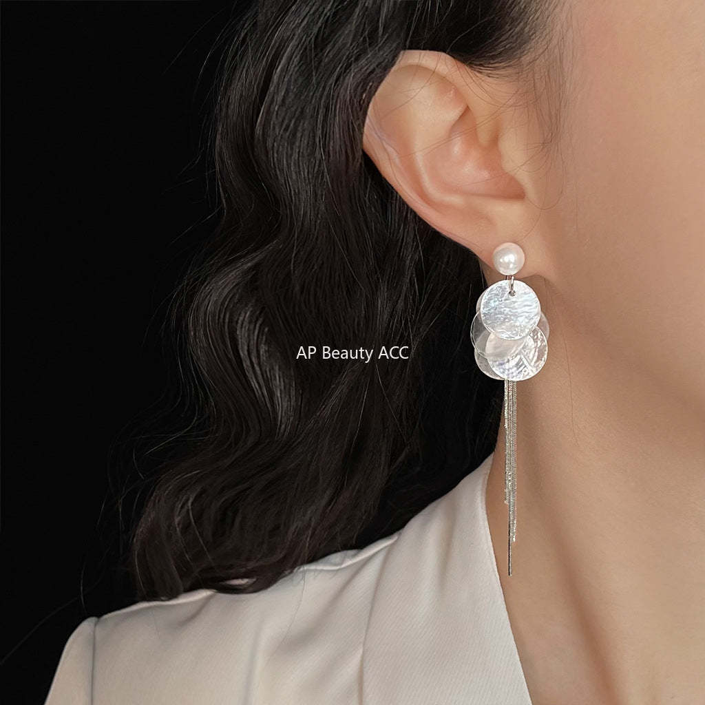 C관 - 핸드메이드 925 은침 진주 롱 태슬 귀걸이 [6364] 25.08-1
