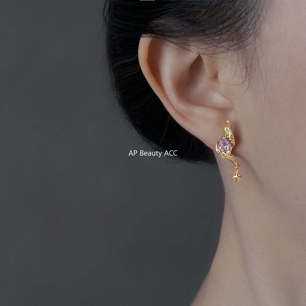 C관 - 925 은침 핸드메이드 큐빅 날개 별 디자인 귀걸이 [6918] 25.10-4