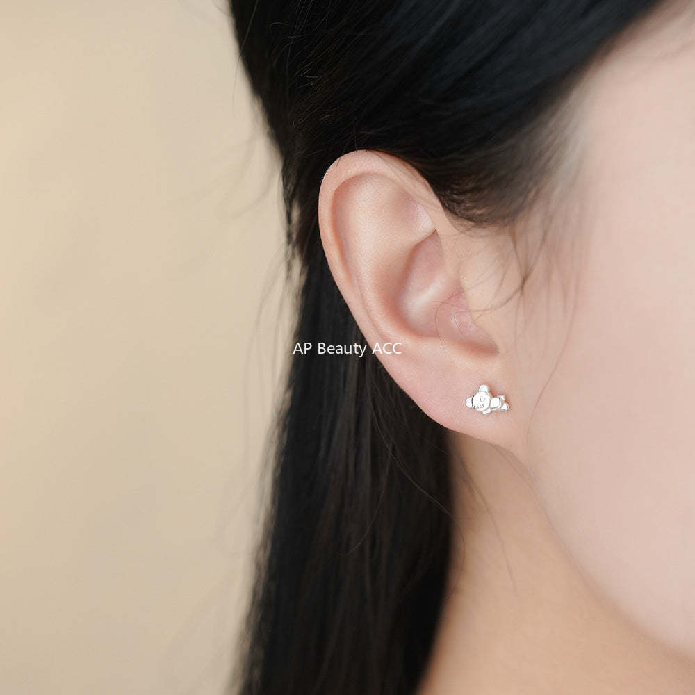 B관 - 999 실버 곰 밀크티 모양 피어싱 귀걸이 [YC9310E_1] 25.11-4