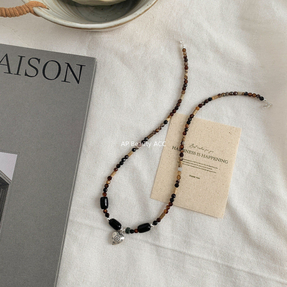 A관 - 925 실버 비즈 하트 플라워 펜던트 천연석 핸드메이드 목걸이 [1607] 25.11-2